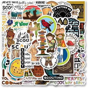 ملصقات 64pcs Boy Scouts ، ملصقات مقاومة للماء فينيل كاريكاتير لطيف لزجاجة المياه ، لوح التزلج ، الكمبيوتر المحمول ، الهاتف ، اليومية ، شروط الكتب السكر للأطفال المراهقين للبالغين لتوريد الحفلات.