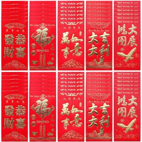 60 Pcs Red Envelopes Chinese, 5 Styles Luck Money Red Envelopes, Pocket New Year, Hong Bao Traditional Gifts for Spring Festival Wedding Birthday