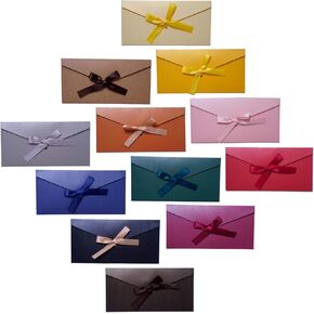 24 PCS Paper Gift Card 12 Colore الأظرف الأكياس مع شريط القوس الشريط لعيد الأم ， مظاريف ألوان اللؤلؤ الجميلة خطاب الخطاب ， عيد ميلاد ، التخرج ، استحمام الطفل ، بطاقة تحية