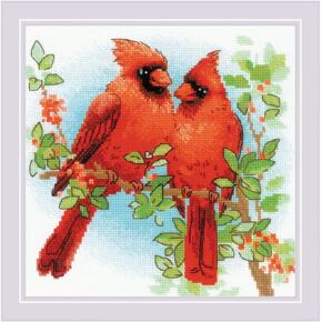 RIOLIS - Red Cardinals 2096, Valentine Cross Stitch Kits 7¾"x7¾, Cross Stitch Kits for Beginners & Advanced, Crossstitching Kit Adult, Embroidery Counted Stitching Kit