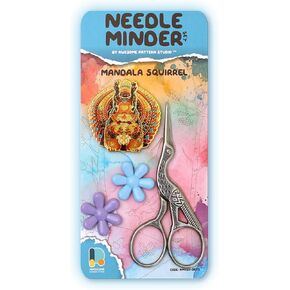 Awesome Pattern Studio Needle Minder Set - Mandala Squirrel Magnetic Needle Minder + 2 Needle Threaders. Enamel Pin for Cross Stitch, Embroidery and Craft