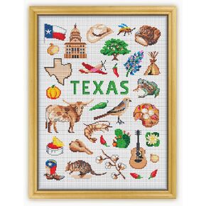 مجموعة Texas Cs1857 - Cross Cross Stitch Kit#2 Prime. مجموعة من المواضيع والإبر ونسيج Aida و Threadle Needle و Clippers التطريز ونمط اللون المطبوع في الداخل.