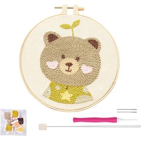 artcici Punch Needle Kit for Beginners with Animal Green Bear Pattern Tool and Yarn, Easy Embroidery Rug Hooking Set (Bear)