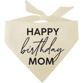 باندانا بعبارة Happy Birthday Mom Dog (طبيعية مع طباعة سوداء)
