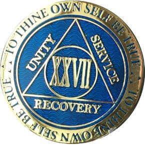 RecoveryChip 27 سنة AA ميداليون داستي زرقاء اللون الذهب مطلي بالذهب XXVII