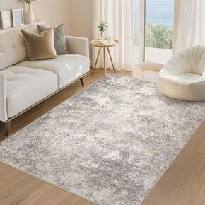 Area Rug Living Room Rugs - 8x10 Large Soft Indoor Neutral Modern Abstract Low Pile Washable Rug Carpet for Bedroom Dining Room Farmhouse Home Office - Grey