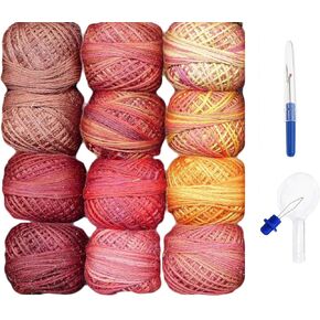 Valdani Embroidery Floss 3-Strand Cotton 12-Ball Hand-Dyed Fire Balls Collection (3SF-Fireballs) with Seam Ripper and Needle Threader