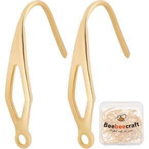 Beebeecraft 100pcs السمكة السمكة خطافات 18 كيلو متر خطافات أذن مطلية مع حلقة الصلب المقاوم للصدأ النتائج مع صندوق التخزين لصناعة المجوهرات النساء