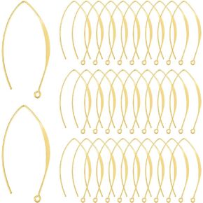 UniCraftale 50pcs حقيقية 18 كيلو متر مطلي بالذهب خطافات الأذن V-ear سرب السنانير المعاد