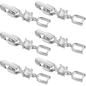 6pcs crystal rhinestone foldover امتداد المشبك ، موسع سوار القلادة الفضية للنساء ، قفل القلادة المتراكب لمجوهر