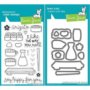 Lawn Fawn Let's Roll Sushi-Themed Clear Stamps and Dies - 2 Item Custom Bundle