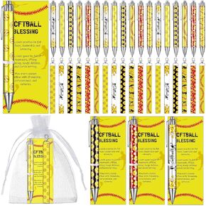 Kosiz 96 PCS Softball Party Favors تشمل 24 Softball Point Pens 24 بطاقات مفاتيح الأكياس الأورجانزا لأكياس الحفلات الجماعية لوازم اللاعبين اللاعبين للبالغين