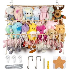 Stuffed Animal Storage Wall Hanging Net Hammock Plush Toy Organizer Holder Over The Door Storage for Stuffed Toy Net Storage Hammock Boho Macrame Hanging Net for Stuffed Animal