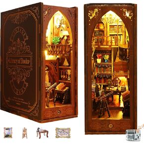 Gtmileo DIY Book Kit Kit ، Dollhouse BookNook with Sensor Light & Music Box ، Bockends For Wooden Cookends للبالغين في سن المراهقة ، ديكور رف الكتب ، لعشاق الكتب (وكالة شهيرة للمباحث)
