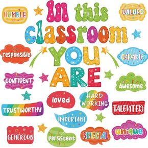 Rainbow Bulletin Board Decorations for Classroom Positive Inspirational Affirmation Wall Decor, 31Pcs Retro Colorful Bulletin Board Signs for Back to School Supplies Classroom Door Wall Decor
