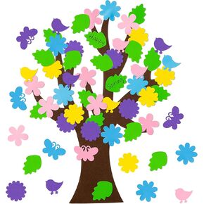HubirdSall 76Pcs Spring Tree Craft Kit for Kids DIY Foam Springtime Bulletin Board Set with Flower Leaf Butterfly Bird Stickers Self Adhesive, Art Project Family Classroom Activity Home Decoration