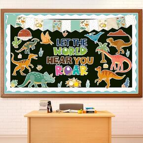60pcs Dinosaur Bulletin Board Classroom Decorations Summer Animal Let The World Hear You Roar Cutouts Back to School Decoration Jungle Cutout Border for School Door Wall