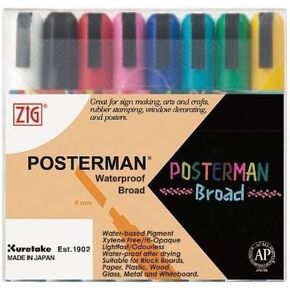 مجموعات علامات الطباشير المقاومة للماء zig posterman - 8 ألوان عريضة