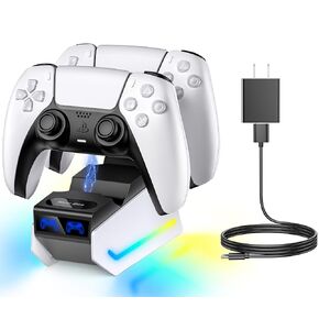 New bee PS5 Controller Charger, PS5 Charging Station with USB Plug and Dual Charging Dock RGB Lighting for PlayStation 5