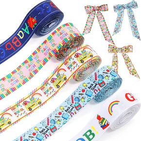 Mtlee 5 Rolls 25 Yards School Grosgrain Ribbons 2.5 "العودة إلى الحافلة المدرسية قلم رصاص ABC Pattern Pattern Pattern for Crafts Eduction Gifts Wrapping Hair أقواس الزهور (أسلوب أنيق)