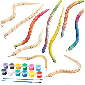ألعاب Snake Wooden Wooden Wooden For Kids Wood DIY للطفل 10 PCS الحيوانات الحرف مع 12 لونًا أكريليك 2 فرشاة الطلاء للفنون الزواحف زخرفة الحفلات
