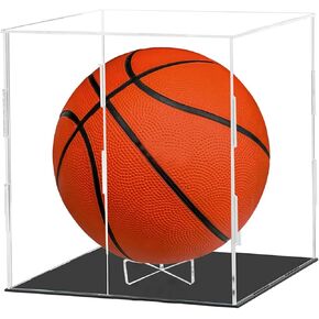 Basketball Display Case Stand, Clear Acrylic Display Box for Basketball Soccer Ball Basketball Doll Action Figures Toys Collectibles Car Models Souvenirs, 9.8 x 9.8 x 11.8 Inch