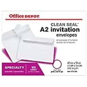 Office Depot Clean Seal (TM) مظاريف دعوة ، 4 3/8in. x 5 3/4in. ، أبيض ، صندوق 100 ، 77598