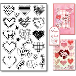 Arbuya Valentines Day Clear Stamps مجموعة لصنع البطاقات أو اليومية ، وأنواع مختلفة من القلوب الطوابع المطاطية السيليكون للمجلات الورقية الحرف الورقية الحرف الطينية