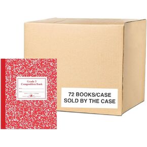 Roaring Spring Composition Notebooks, Grade 3 Ruled, 50 Sheets 15# White Paper, 9.75"x7.75", Designed for Grade 3 Classes, Practicing Writing & Penmanship, Red Marble Flexible Cover (Pack of 72)