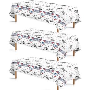 Grencian 3 PCS Fighter Jet Pilot Birthday Party tablecloth Military Jet Table Table Cover Plastic Rectangle Airplane Table Decord Decore Decord For Boys Pilot Aviation Party Supplies 54 "× 107"
