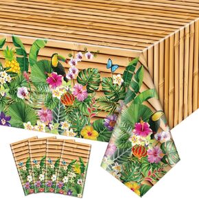 4pcs حزب هاواي المائدة المائدة - 51 × 86.6 غطاء زخارف الحفلات لوا ، مفصل مائدة استوائية مستطيلة لزخارف الحفلات الصيفية شاطئ البليار