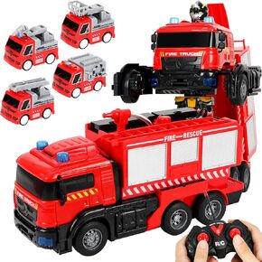 Truck Fire Truck عن بُعد للأولاد ، لعبة RC Fire Truck Toy مع 4pcs mini firetrucks. إنقاذ الشاحنة مع الأضواء الوامضة وأصوات صفارات الإنذار. عيد الميلاد ، رأس السنة الجديدة وهدايا أعياد الميلاد للأطفال والموظفين