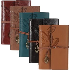 5 PCS PU Leather Notebook, Travel Journal Book with Blank Pages and Pendant, Refillable Vintage Diary for Women, Men, Girls, Boys for School and Holiday Gifts (A7 7 x 5 Inches)