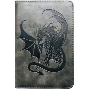 SOHOSPARK Black Dragon Writing Journal, Refillable Faux Leather, Lined Personal Diary for Travel, 6x8.75 Notebook for Writers. Fountain Pen Safe with Lay-Flat Binding