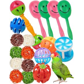 Bird Toys for Parrots - 18 Pcs Set, Colorful Bells & Woven Balls, 1.2-5.5", Perfect for Small to Large Birds, Encourages Exercise & Mental Stimulation, Easy Clean, Fun Foot & Beak Toys