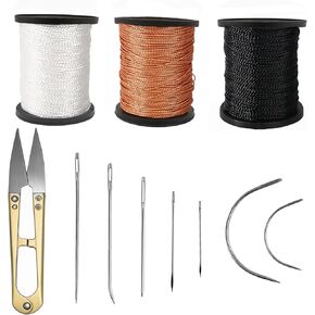 FBSHICUNG Replatery Repair REFICK KIT وإبر اليد المنزلية الشاقة ، بما في ذلك 7 أنماط من إبر خياطة من القماش الجلدي والمقص و 3 لفائف نايلون (60 يار لكل لفة)