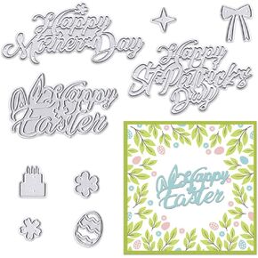 ALIBBON Happy St. Patrick's Day Die Cuts for Card Making, Happy Easter Cutting Dies Metal Template Molds, Happy Mother's Day Dies for Crafting DIY Photo Album Paper Embossing Scrapbooking Supplies