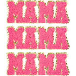 Mama Iron On Patch Girl Chenille Letters Patches Mom Adhesive Patches for Hats, Backpack, Bags on Mother's Day (Red)