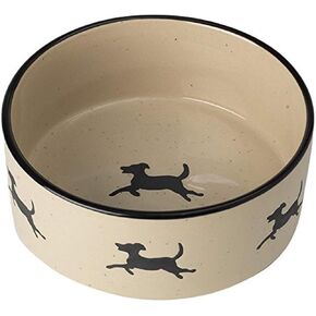 Petrageous 14025 مطاردة الكلاب Stoneware الكلاب أو وعاء الماء مع سعة 6 بوصات قطرها 7 بوصات بطول 3 بوصات للكلاب المتوسطة والكلاب الكبيرة ، طبيعية