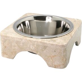 Creative Home Natural Champagne Marble Pet Bowl-Premium Heafty-Duty Bowl و Water Bowl مع إدراج الفولاذ المقاوم للصدأ القابل للإزالة (1.0 كوارت ، 7 "× 7" × 2.8 "، بيج)