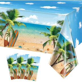 Tiamon 3 قطع شاطئ الصيف ، مفارش المائدة البلاستيكية من هاواي ، تغطية طاولة حزب هاواي ، Luau Palm Leaven