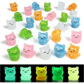 24 PCS Mini Resin Cats, Luminous Miniature Cat Figurines, Tiny Animals Glow in The Dark for Dollhouse, Aquarium, Cake Decorations, Fairy Garden Landscape, DIY Crafts