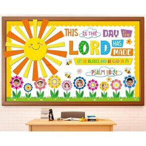 Religious Bulletin Board Set Spring Theme Flower Classroom Decorations Christian Cutouts Floral DIY Photo Posting Craft Bible Bulletin Board for Teacher Chalkboard Wall Decor Sunday School Supplies