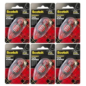 Scotch Double-Sided Permanent Adhesive Roller 0.27 in x 26 ft Refillable Acid-Free Photo-Safe Tape for Scrapbooking Card Making Crafting and Office Use, 6 Pack