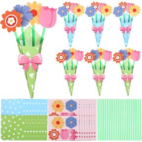 Motipuns 48 Sets Flower Bouquet Craft Kit Mother's Day Crafts for Kids Make Bunn of Flowers Eduction Week DIY مجموعة هدايا شاكرين مجموعة دراسية مدرسية أنشطة ممتعة