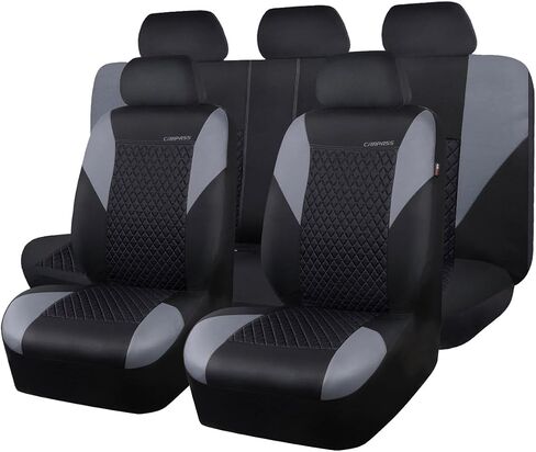 CAR PASS Ultrasonic Embossing Cloth Universal Seat Covers,Cute Breathable Car Seat Cover with 5mm Composite Sponge Inside,Airbag Compatible,2zipper Bench for Sedan,SUV,Truck(Beige,Full Set) in Kuwait