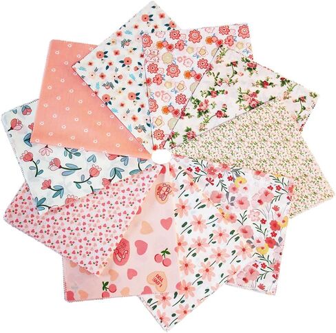 Fat Quarters Cotton Fabric Bundles, 10 Pcs 18" x 20" Precut Quilting Squares, Floral Prints for Crafts Sewing (Pink) in Saudi Arabia