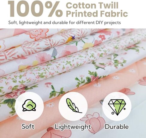 Fat Quarters Cotton Fabric Bundles, 10 Pcs 18" x 20" Precut Quilting Squares, Floral Prints for Crafts Sewing (Pink) in Saudi Arabia