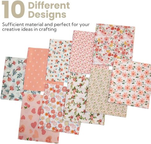 Fat Quarters Cotton Fabric Bundles, 10 Pcs 18" x 20" Precut Quilting Squares, Floral Prints for Crafts Sewing (Pink) in Saudi Arabia