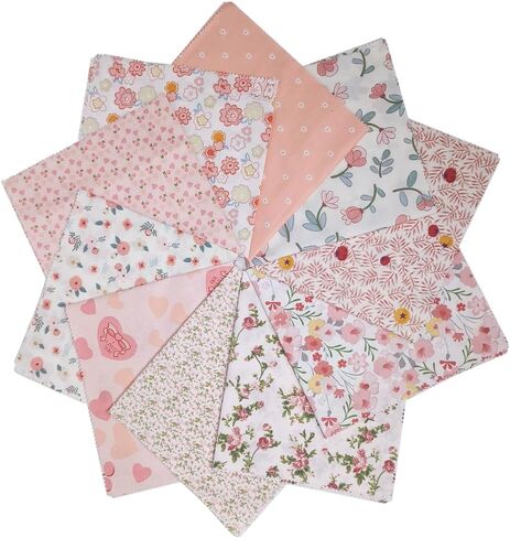 Fat Quarters Cotton Fabric Bundles, 10 Pcs 18" x 20" Precut Quilting Squares, Floral Prints for Crafts Sewing (Pink) in Saudi Arabia